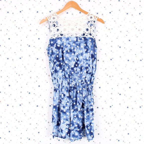 Star Print Tie Dye Romper Blue - Picture 10 of 13